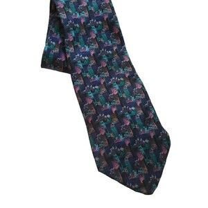 Museum Artifacts All Silk Tie Buildings Abstract Blue Purple Green Handmade
